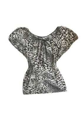 Slinky leopard Animal Print Short Sleeve Top tie up coquette off shoulder fall
